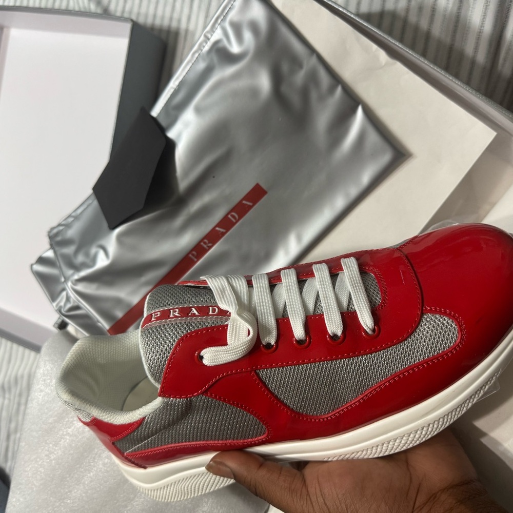 Prada Red and Gray Sneakers